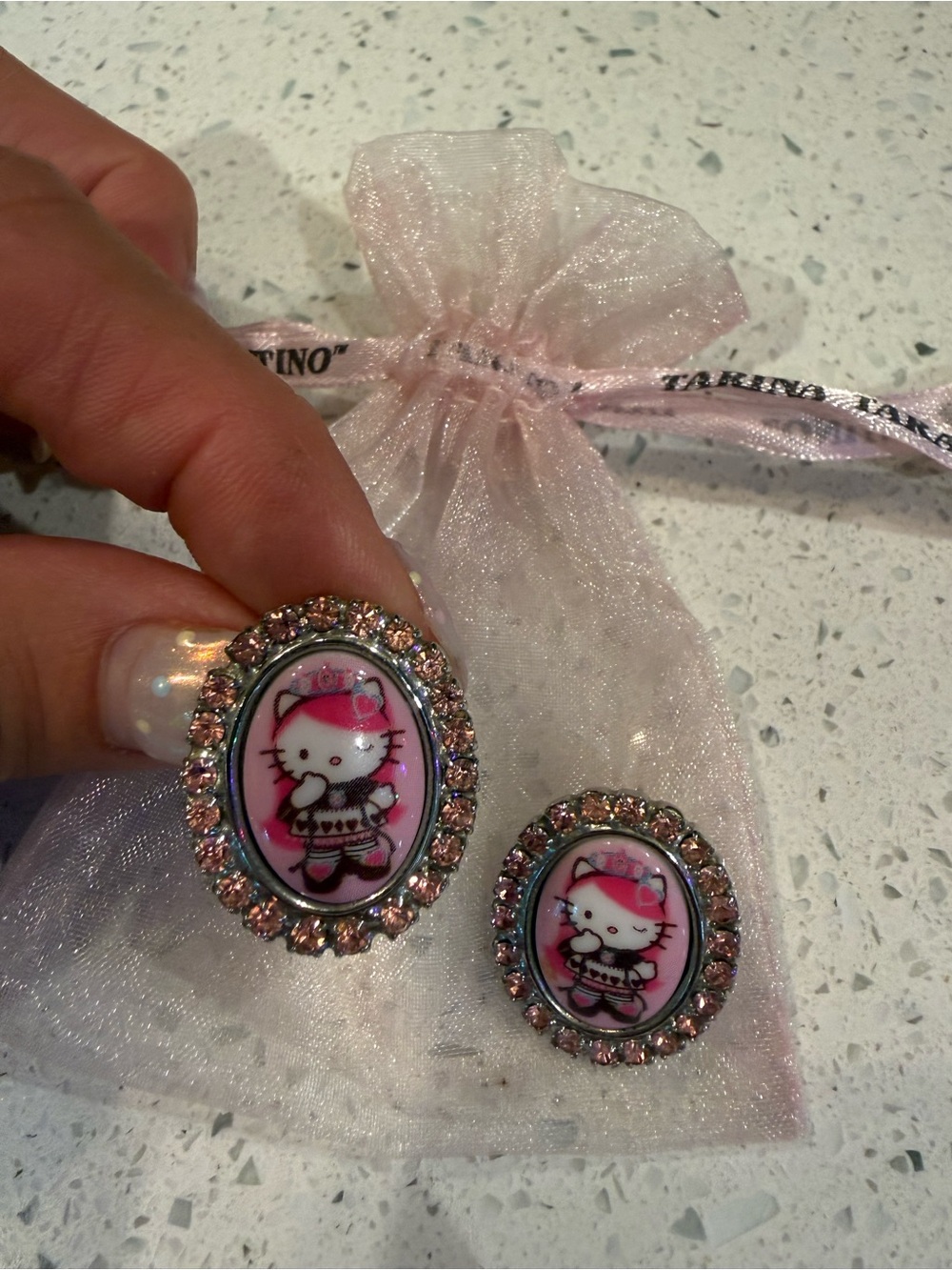 Tarina Tarantino Pink Hello Kitty Crystal Oval Earrings